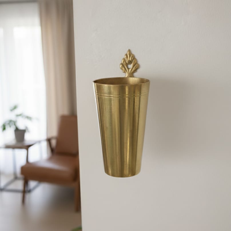 OT/09 - Rare Vintage 100% Pure Brass Wall-Mounted Glass Holder | KITCHENWARE | UTENSILS | HOME APPLIANCES
