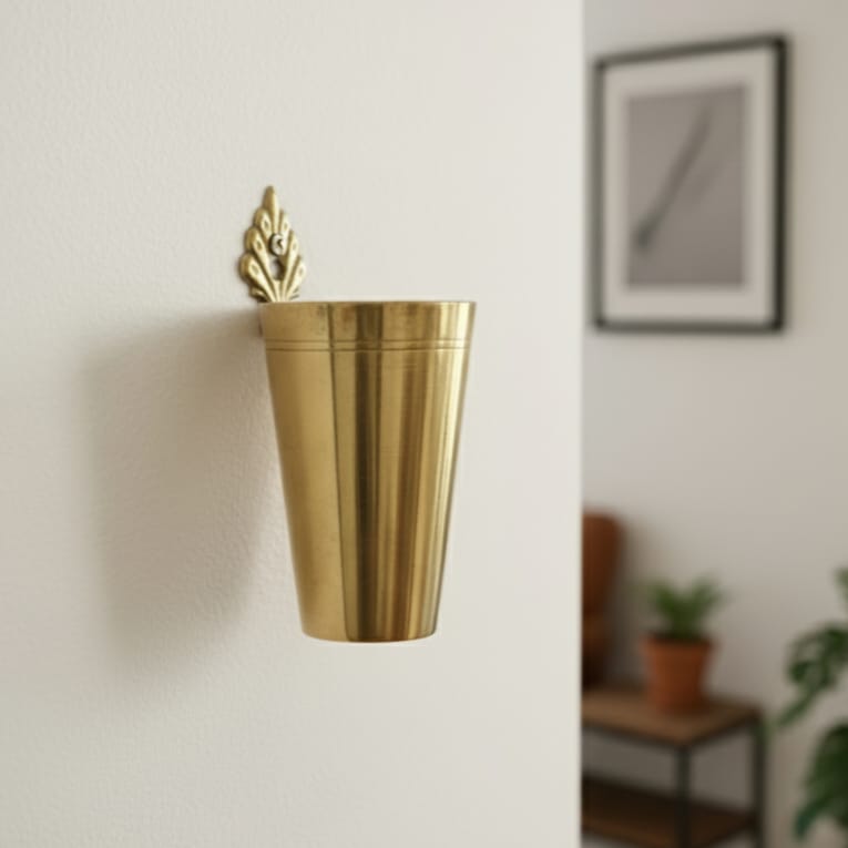 OT/09 - Rare Vintage 100% Pure Brass Wall-Mounted Glass Holder | KITCHENWARE | UTENSILS | HOME APPLIANCES