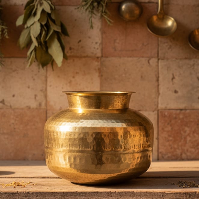 WP/05 - Rare Vintage 100% Pure Brass Beautifully Hammered Very Unique Shape Storage Pot | Vase | Planter | KITCHENWARE | UTENSILS | HOME APPLIANCES