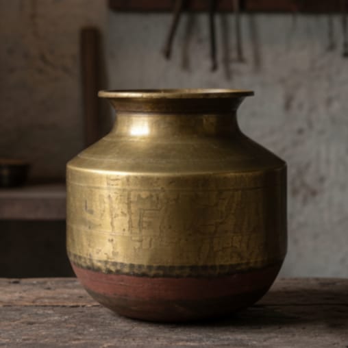 ORIGINAL ANTIQUE: AT/034 - Rare Vintage 100% Pure Brass Big Size Unique Shape Storage Pot | Vase | Planter | KITCHENWARE | UTENSILS | HOME APPLIANCES