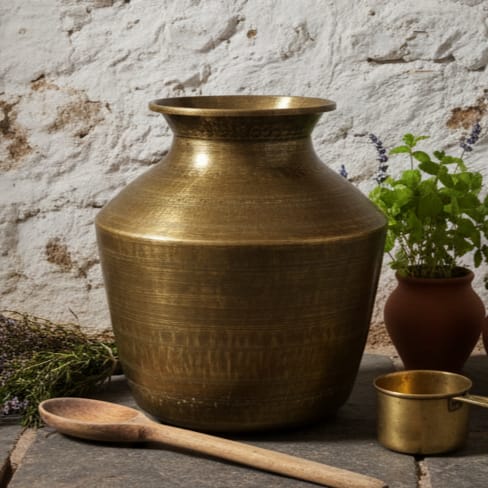 ORIGINAL ANTIQUE: AT/038 - Rare Vintage 100% Pure Brass Big Size Unique Shape Storage Pot | Vase | Planter | KITCHENWARE | UTENSILS | HOME APPLIANCES