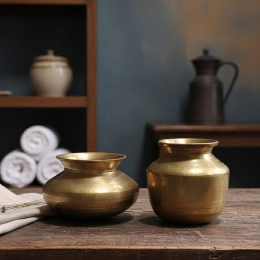 ORIGINAL ANTIQUE: AT/043 - Set of 2 - 100% Pure Brass Very Beautiful Shape Vintage Pots | KITCHENWARE | UTENSILS | HOME APPLIANCES