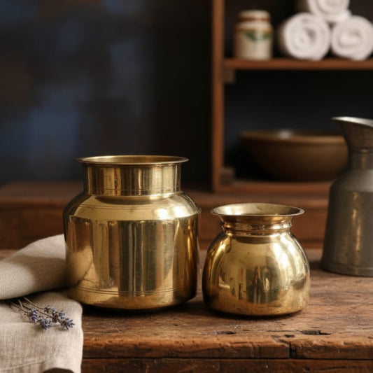 ORIGINAL ANTIQUE: AT/044 - Set of 2 - 100% Pure Brass Very Beautiful Shape Vintage Pots | KITCHENWARE | UTENSILS | HOME APPLIANCES