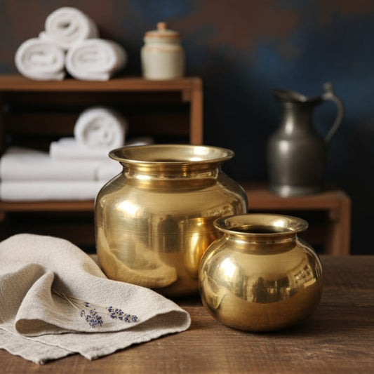 ORIGINAL ANTIQUE: AT/046 - Set of 2 - 100% Pure Brass Very Beautiful Shape Vintage Pots | KITCHENWARE | UTENSILS | HOME APPLIANCES