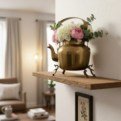 RA/023 | Rare Vintage 100% Pure Brass Tea Kettle | Vase | Planter On Peacock Legs
