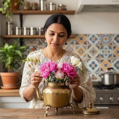 RA/023 | Rare Vintage 100% Pure Brass Tea Kettle | Vase | Planter On Peacock Legs
