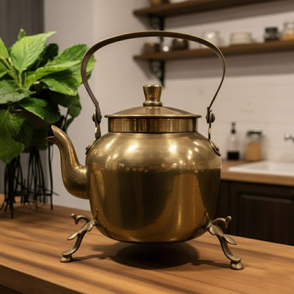 RA/023 | Rare Vintage 100% Pure Brass Tea Kettle | Vase | Planter On Peacock Legs