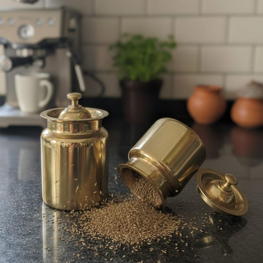 BRAND NEW: NW/021 - Set of 2 - Pure Brass Small Size Storage Jars | KITCHENWARE | UTENSILS | HOME APPLIANCES