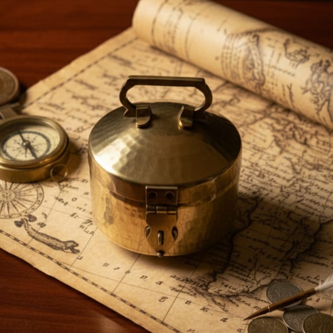 RSB/30 - Rare Vintage Pure Brass Very Beautifully Hammered Unique Shape Storage Box with Lock System | KITCHENWARE | UTENSILS | HOME APPLIANCES