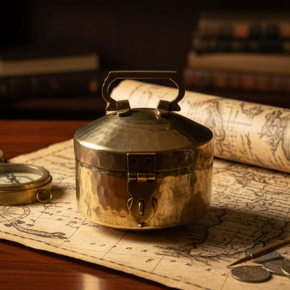RA/098 | Rare Vintage Pure Brass Very Beautifully Hammered Unique Shape Storage Box with Lock System
