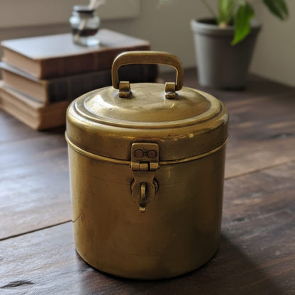 CSB/22 - Rare Vintage Pure Brass Cylindrical Shape Storage Box with Lock System | KITCHENWARE | UTENSILS | HOME APPLIANCES