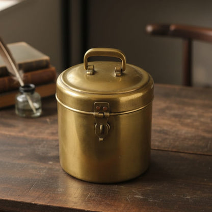 CSB/10 - Rare Vintage Pure Brass Cylindrical Shape Storage Box with Lock System | KITCHENWARE | UTENSILS | HOME APPLIANCES