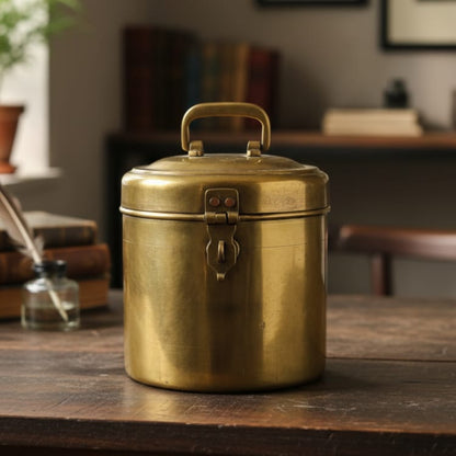 CSB/10 - Rare Vintage Pure Brass Cylindrical Shape Storage Box with Lock System | KITCHENWARE | UTENSILS | HOME APPLIANCES