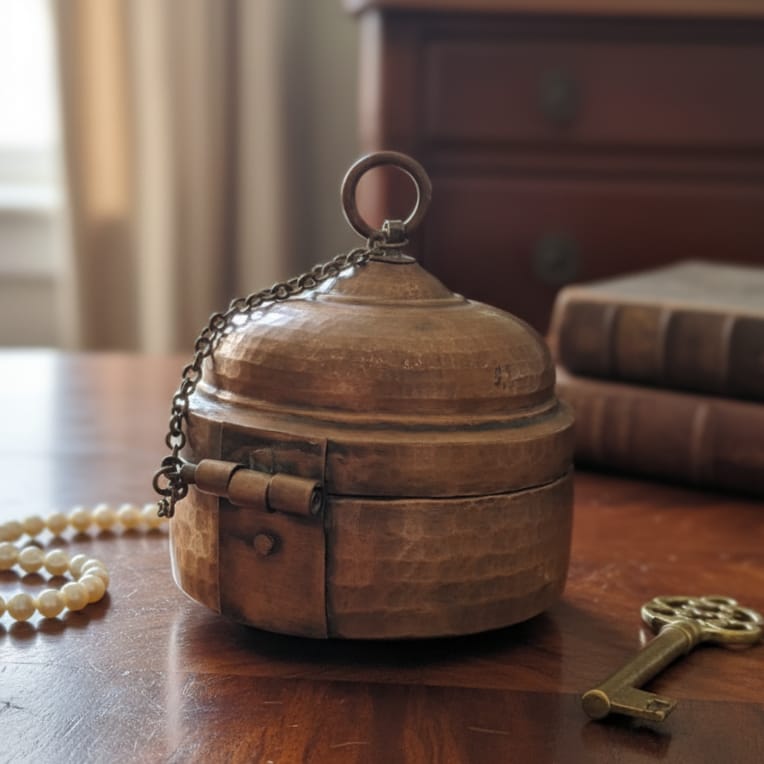 PM/06 - Rare Vintage Pure Copper Very Beautifully Hammered Storage Box with Lock System | Jewellery Keeper | KITCHENWARE | UTENSILS | HOME APPLIANCES
