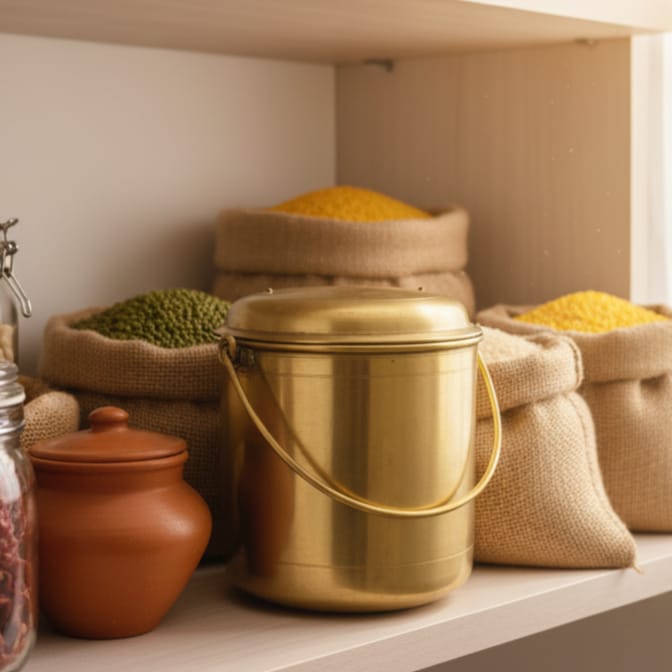 ORIGINAL ANTIQUE: AT/113 - Rare Vintage Pure Brass Very Beautiful Cylindrical Shape Storage Barni | Jar | KITCHENWARE | UTENSILS | HOME APPLIANCES