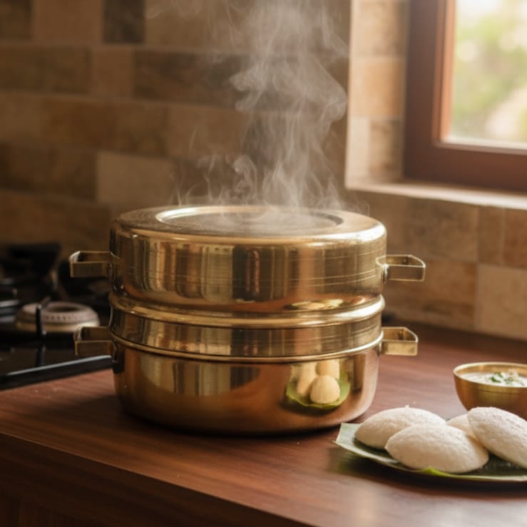 ORIGINAL ANTIQUE: AT/115 - Vintage Rare Pure Brass Beautiful Unique Shape Traditional Modak Patra - Original Antique Steamer Vessel | KITCHENWARE | UTENSILS | HOME APPLIANCES