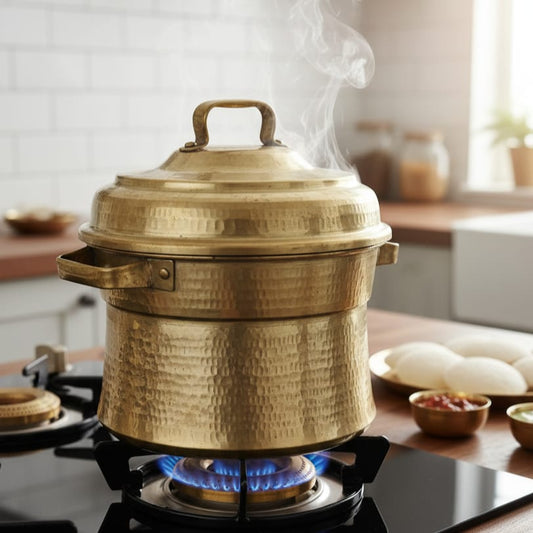 ORIGINAL ANTIQUE: AT/121 - Vintage Rare Pure Brass Beautifully Hammered Unique Shape Traditional Modak Patra - Original Antique Steamer Vessel | KITCHENWARE | UTENSILS | HOME APPLIANCES