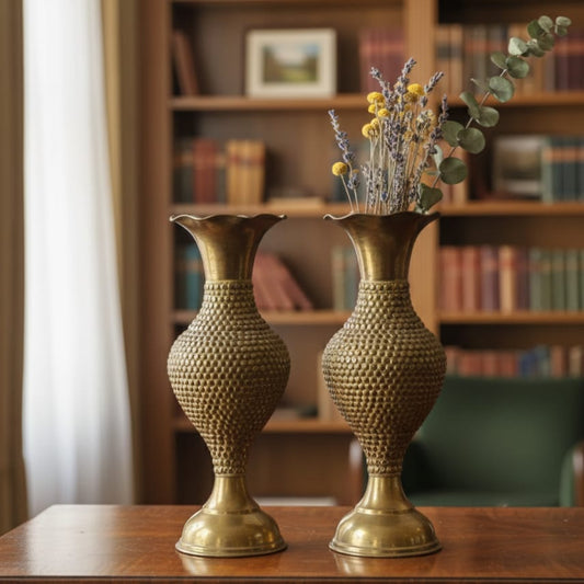 OT/24 - Set of 2 - Vintage Rare Pure Brass Very Beautiful Shape & Design Flower Vase | KITCHENWARE | UTENSILS | HOME APPLIANCES