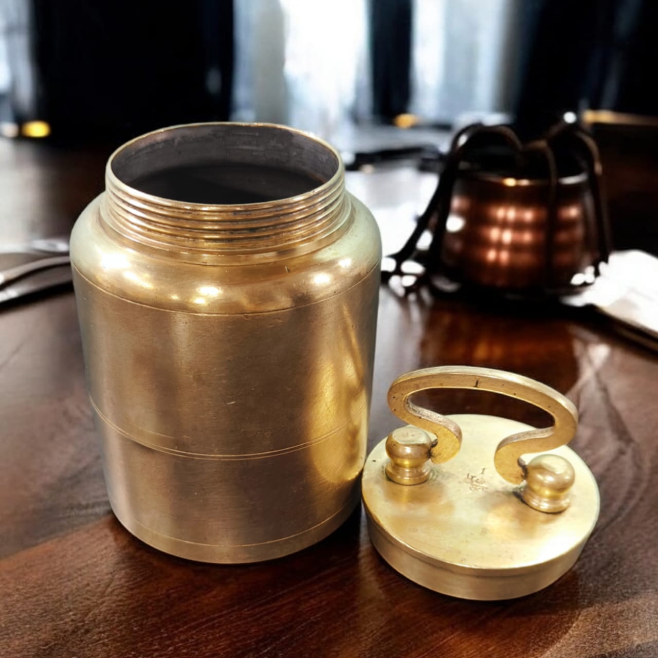 K/10 - Vintage Rare Pure Brass Original Antique Cylindrical Shape Airtight Kamandal | KITCHENWARE | UTENSILS | HOME APPLIANCES