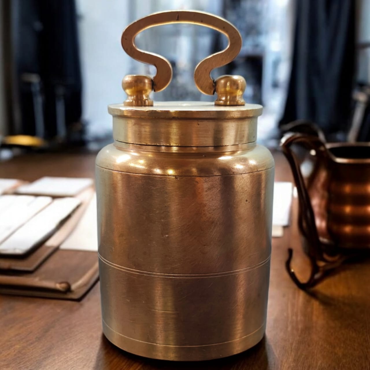 K/10 - Vintage Rare Pure Brass Original Antique Cylindrical Shape Airtight Kamandal | KITCHENWARE | UTENSILS | HOME APPLIANCES