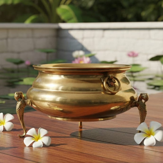 PPL/13 - Rare Vintage 100% Pure Brass Very Beautiful Shape Big Size Urli | Pot | Vase | Planter on Parrot Legs | KITCHENWARE | UTENSILS | HOME APPLIANCES