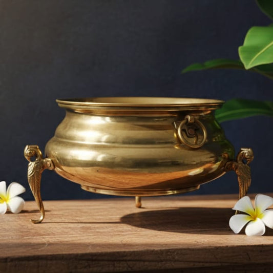 PPL/08 - Rare Vintage 100% Pure Brass Very Beautiful Shape Big Size Urli | Pot | Vase | Planter on Parrot Legs | KITCHENWARE | UTENSILS | HOME APPLIANCES