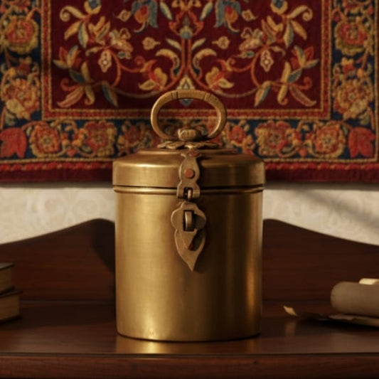 CSB/09 - Vintage Brass Cylindrical Lockable Box With Handle | KITCHENWARE | UTENSILS | HOME APPLIANCES