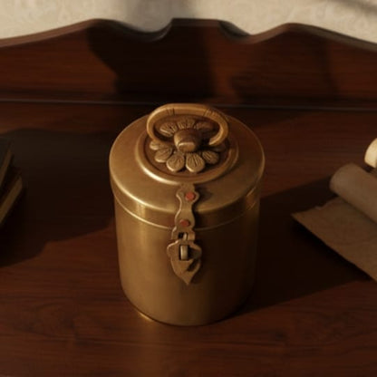 RA/083 | Vintage Brass Cylindrical Lockable Box With Handle