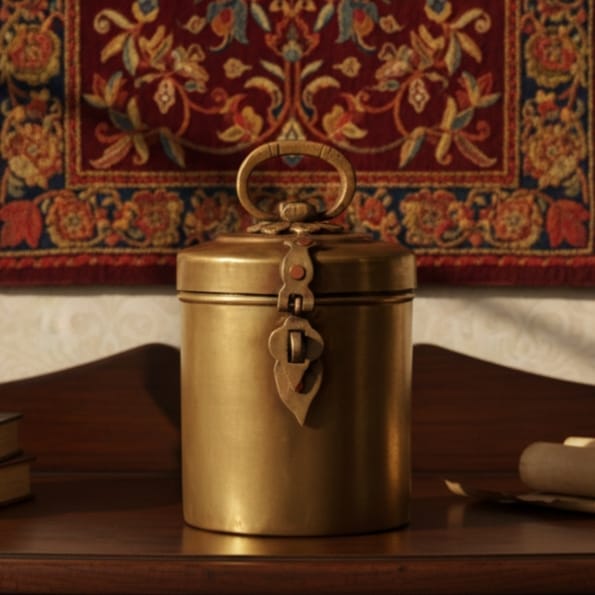 RA/083 | Vintage Brass Cylindrical Lockable Box With Handle