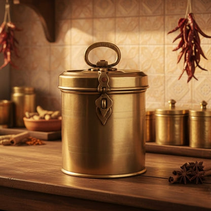 CSB/04 - Vintage Brass Cylindrical Lockable Box With Handle | KITCHENWARE | UTENSILS | HOME APPLIANCES