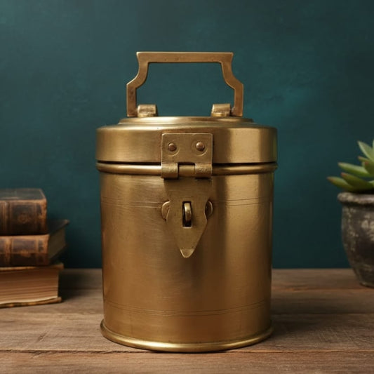 CSB/03 - Vintage Brass Cylindrical Lockable Box With Handle | KITCHENWARE | UTENSILS | HOME APPLIANCES