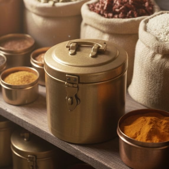 CSB/16 - Vintage Brass Cylindrical Lockable Box With Handle | KITCHENWARE | UTENSILS | HOME APPLIANCES