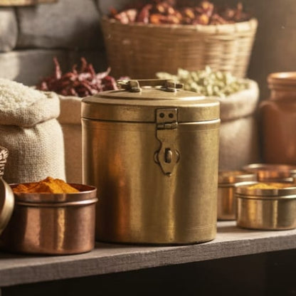 CSB/16 - Vintage Brass Cylindrical Lockable Box With Handle | KITCHENWARE | UTENSILS | HOME APPLIANCES