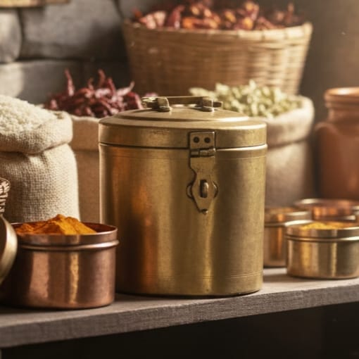 CSB/16 - Vintage Brass Cylindrical Lockable Box With Handle | KITCHENWARE | UTENSILS | HOME APPLIANCES