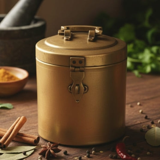 CSB/18 - Vintage Brass Cylindrical Lockable Box With Handle | KITCHENWARE | UTENSILS | HOME APPLIANCES