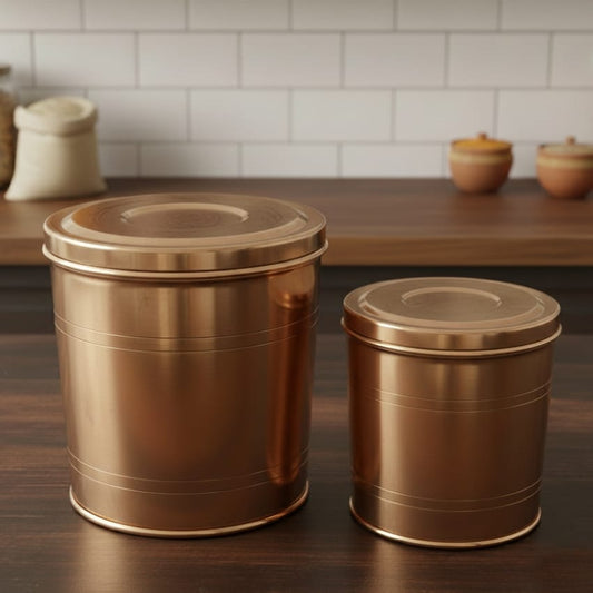 CSB/13 - Set of 2 - Original Vintage Pure Brass Cylindrical Shape Storage Container | KITCHENWARE | UTENSILS | HOME APPLIANCES