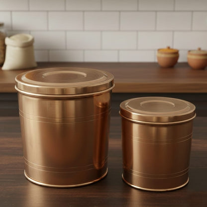 RA/074 | Set of 2 - Original Vintage Pure Brass Big Size Cylindrical Storage Container
