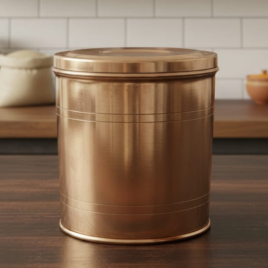 ORIGINAL ANTIQUE: AT/072 - Original Vintage Pure Brass Big Size Cylindrical Storage Container | KITCHENWARE | UTENSILS | HOME APPLIANCES