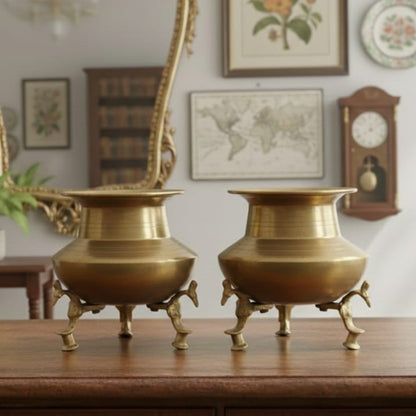 Set of 2 Rare Vintage Unique Shape Pure Brass Lota on Legs | CP/01