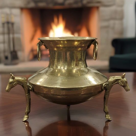 ORIGINAL ANTIQUE: AT/221 - Rare Vintage Pure Brass Pot Vase Planter on Horse Legs – Unique Shape Antique Style Decorative Collectible | KITCHENWARE | UTENSILS | HOME APPLIANCES