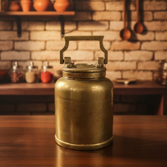 OGMC/03 - Vintage Pure Brass Milk Ghee Oil Canister with Airtight Lid and Handle – Unique Shape Antique Storage Container | KITCHENWARE | UTENSILS | HOME APPLIANCES