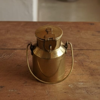 RA/010 | Vintage Old Fashioned Pure Brass/Pital Milk Can - 1 Ltr / Oil / Ghee storage Container (Antiques)