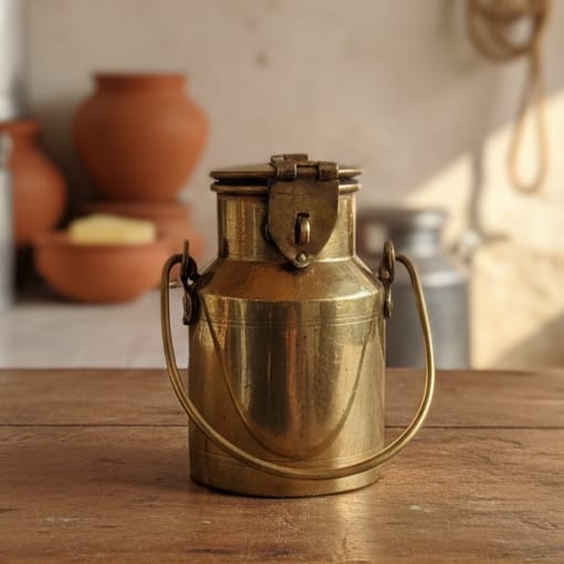 RA/010 | Vintage Old Fashioned Pure Brass/Pital Milk Can - 1 Ltr / Oil / Ghee storage Container (Antiques)