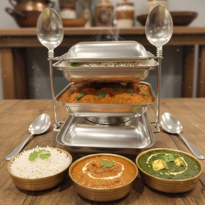 RA/229 | Rare Antique Silver-Plated Brass Tiffin Box with 2 Spoons – Vintage Indian Lunch Carrier Collectible