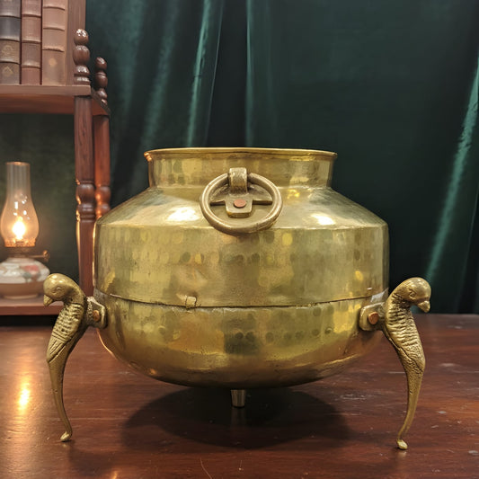 PPL/22 - Rare Vintage Pure Brass Round Pot Vase Planter on Parrot Legs – Antique Style Decorative Collectible | KITCHENWARE | UTENSILS | HOME APPLIANCES