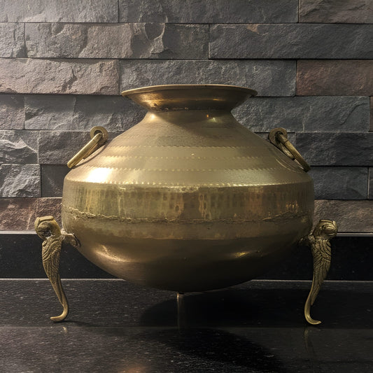 ORIGINAL ANTIQUE: AT/239 - Rare Vintage Pure Brass Large Unique Shape Pot Vase Planter on Parrot Legs – Antique Style Decorative Collectible | KITCHENWARE | UTENSILS | HOME APPLIANCES