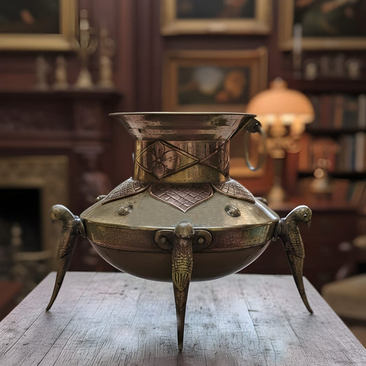 PM/06 - Rare Antique Pure Brass Pot/Vase/Planter with Parrot Legs – Handcrafted Copper Engraving Premium Decor Piece | KITCHENWARE | UTENSILS | HOME APPLIANCES