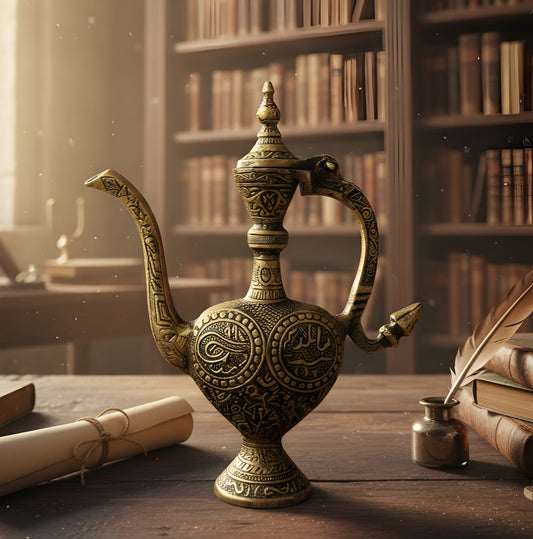 PM/21 - Very Rare Antique Oxidised Brass Surahi – Vintage Hand Engraved Indian Water Pitcher Decor | KITCHENWARE | UTENSILS | HOME APPLIANCES