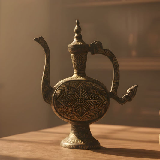 PM/11 - Very Rare Antique Oxidised Brass Surahi – Vintage Hand Engraved Indian Water Pitcher Decor | KITCHENWARE | UTENSILS | HOME APPLIANCES