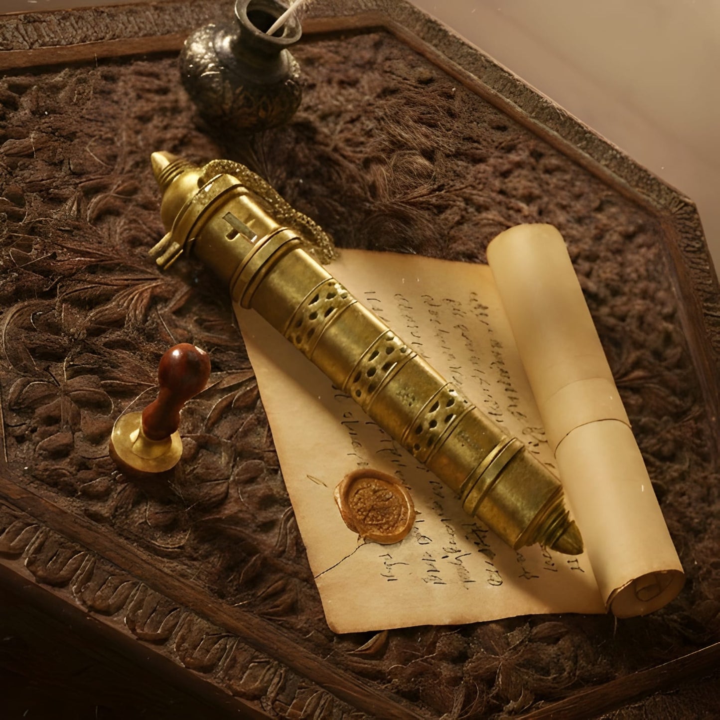 Very Rare Antique Pure Brass Mughal “Farmaan” Message Holder – Hand Pierced Decorative Document Holder | PM/22